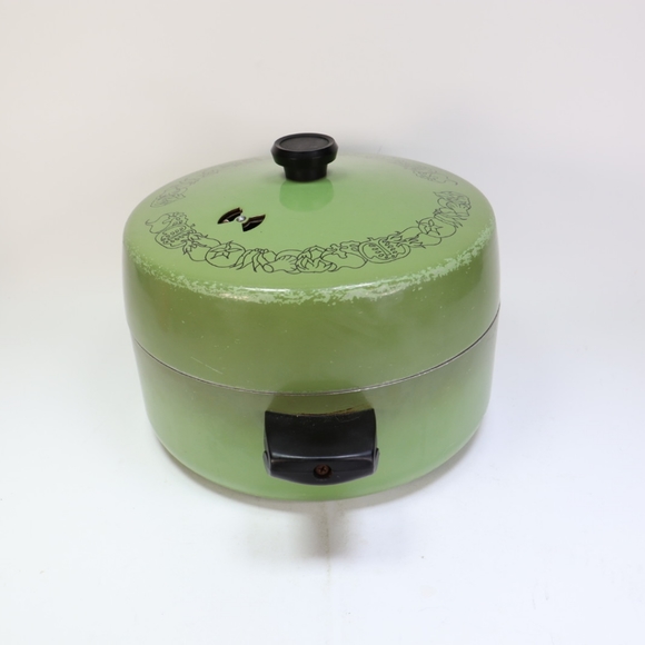 Vtg '70 Wear-Ever Registered Green Enamel 5 Qt. Pot Dutch Oven Vegetable Pattern - Picture 4 of 8